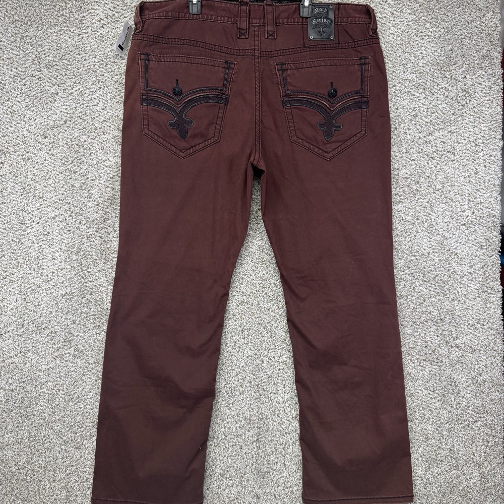 NEW Rock Revival Jeans Men's Size 42x34 Maroon Red Burgendy Gothic Straight Pant
